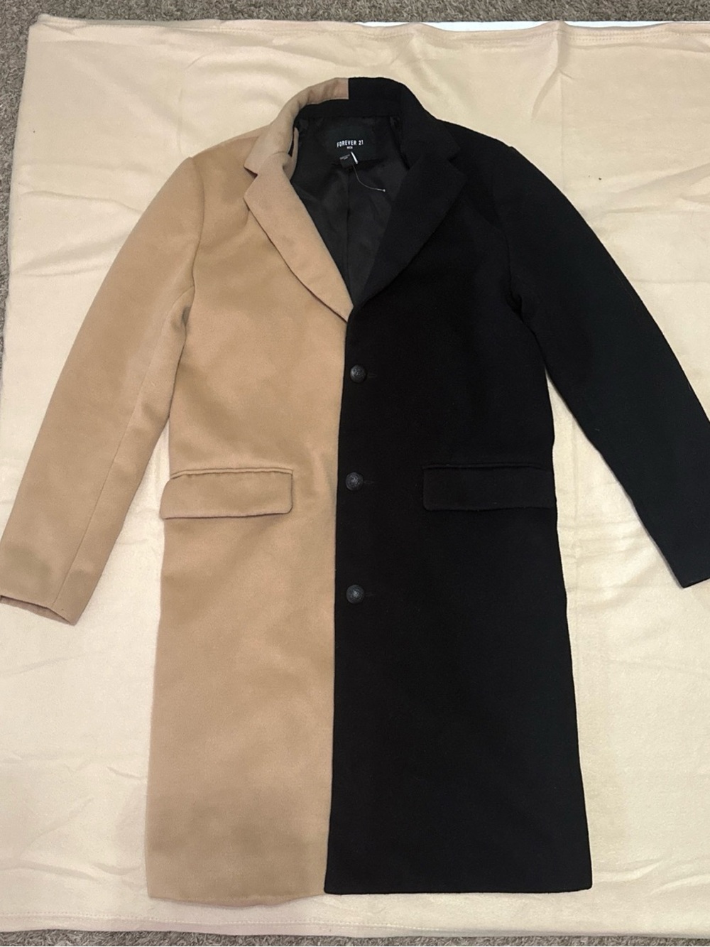 Forever 21 Two-Tone Camel and Black Pea Coat